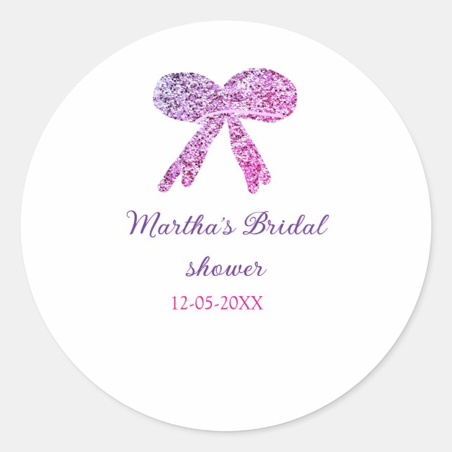 Adesivo Redondo Arco de casamento brilho glitter rosa roxo nome (Frente)