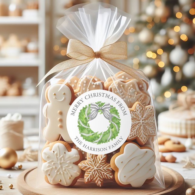 Adesivo Redondo Arco de Cinza de Aquarela Fora do Natal (Criador carregado)