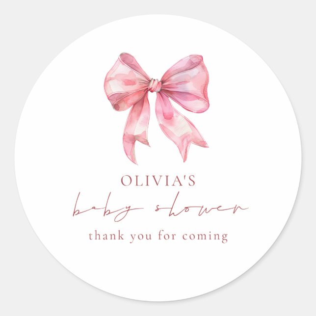 Adesivo Redondo Arco de coquete rosa moderno Obrigado Chá de frald (Frente)