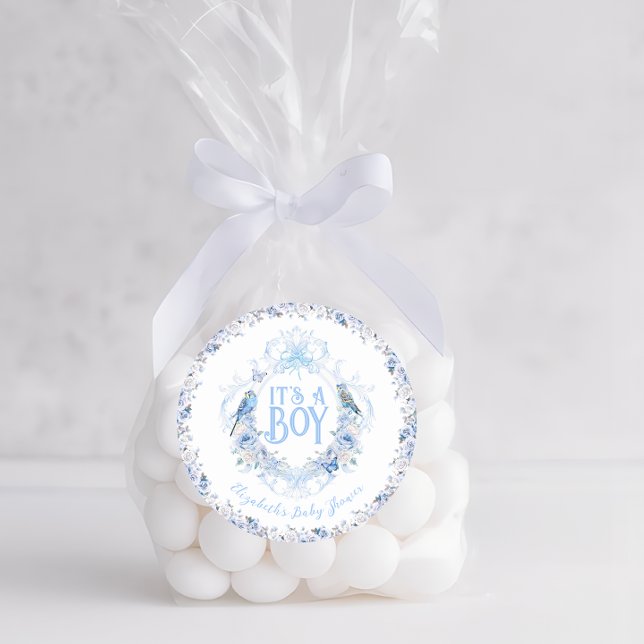 Adesivo Redondo Arco de Crista Floral Azul É um Menino Chás de Beb (Criador carregado)