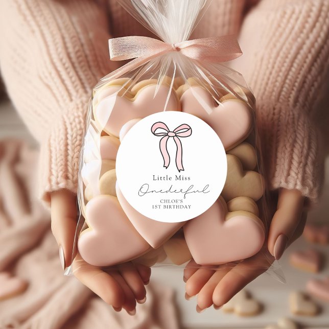 Adesivo Redondo Arco de Doodle Rosa, Pequena Miss OneMaravilha (Criador carregado)