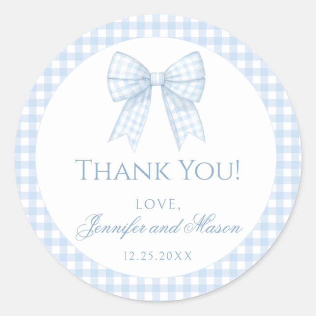 Adesivo Redondo Arco de gingham obrigado de bebê (Frente)