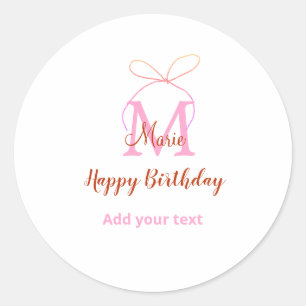 Adesivo Redondo Arco de glitter rosa adicionar nome letra monogram