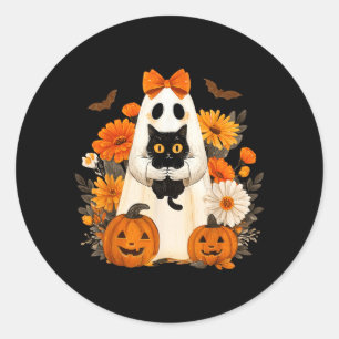 Adesivo Redondo Arco de Halloween Antigo Fantasma Segurando Gato P