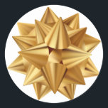 Adesivo Redondo Arco de Natal em ouro Natal Festa<br><div class="desc">Lindo arco de cetim dourado falso para todos os seus envios de Natal e festas. Ótimo para decorar.</div>