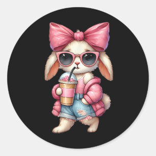 Adesivo Redondo Arco de Páscoa de café com Bebendo de coelho fino 