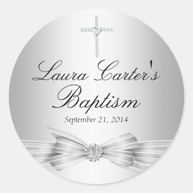 Adesivo Redondo Arco de prata e vinheta de batismo cruzado (Frente)