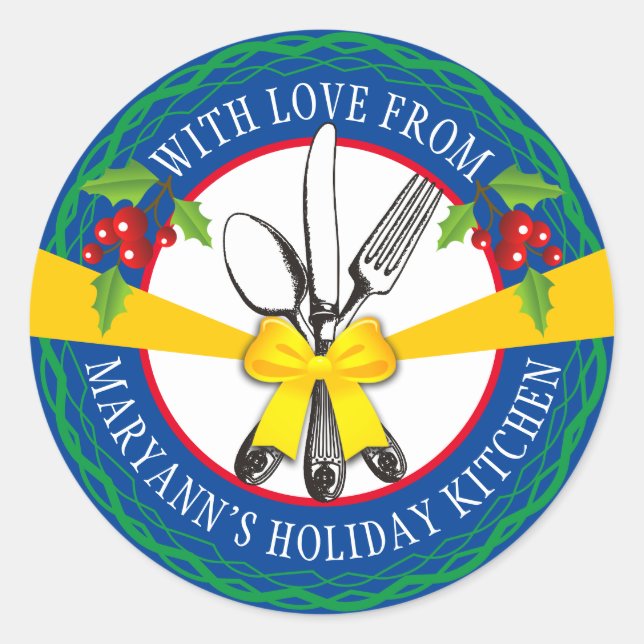 Adesivo Redondo arco de utensílios comida personalizada de biscoit (Frente)