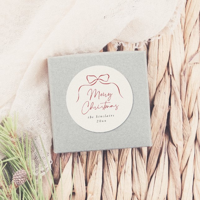 Adesivo Redondo Arco Elegante Nome da Família Feliz de Natal (Criador carregado)