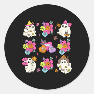 Adesivo Redondo Arco Fantasma Retro Coquette Boo Flores de Abóbora