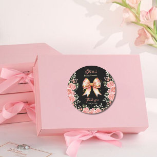 Adesivo Redondo Arco Floral Dourado e Rosa para Chá de Noiva