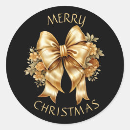 Adesivo Redondo Arco Floral Dourado em Selante de Natal Preto