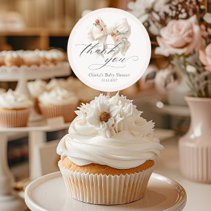 Adesivo Redondo Arco Floral Elegante Chá de fraldas Obrigado