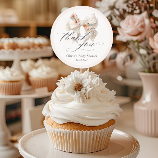 Adesivo Redondo Arco Floral Elegante Chá de fraldas Obrigado (Criador carregado)