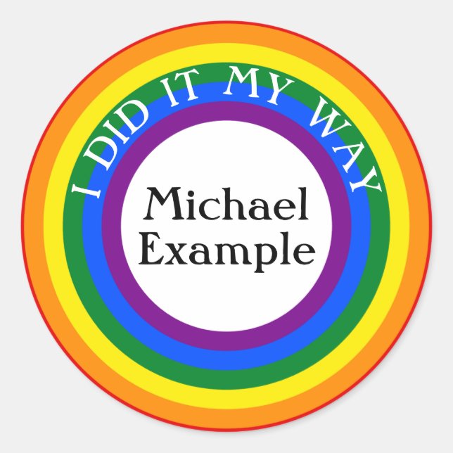 Adesivo Redondo Arco-íris 1 + seu traseiro. & Texto (Frente)