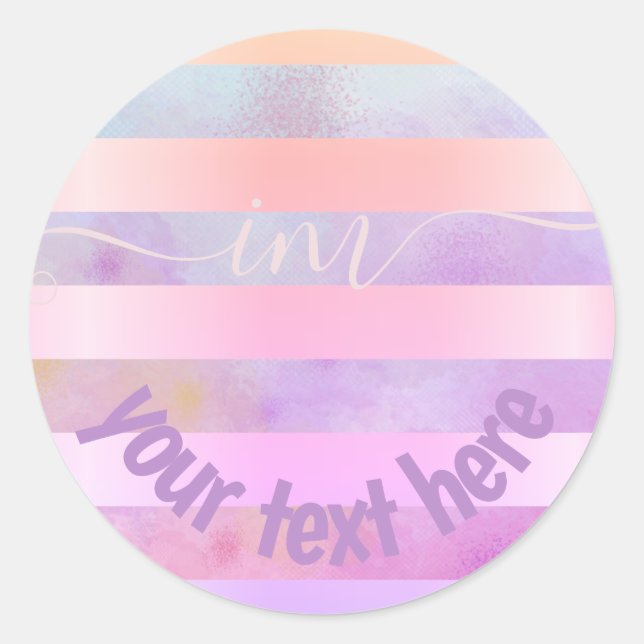 Adesivo Redondo Arco-Íris Abstrato monograma com Stripes em Aquare (Frente)