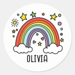 Adesivo Redondo Arco-íris Caprichoso Personalizado para Meninas