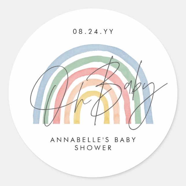 Adesivo Redondo arco-íris colorido com chá de fraldas (Frente)
