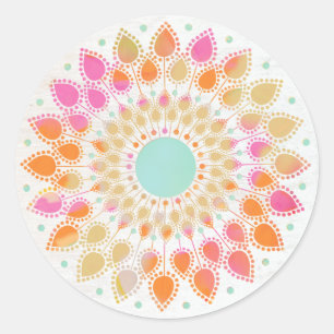 Adesivo Redondo Arco-Íris Colorido Lotus Flower Mandala