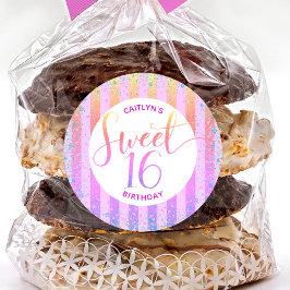 Adesivo Redondo Arco-íris com brilho doce 16 anos