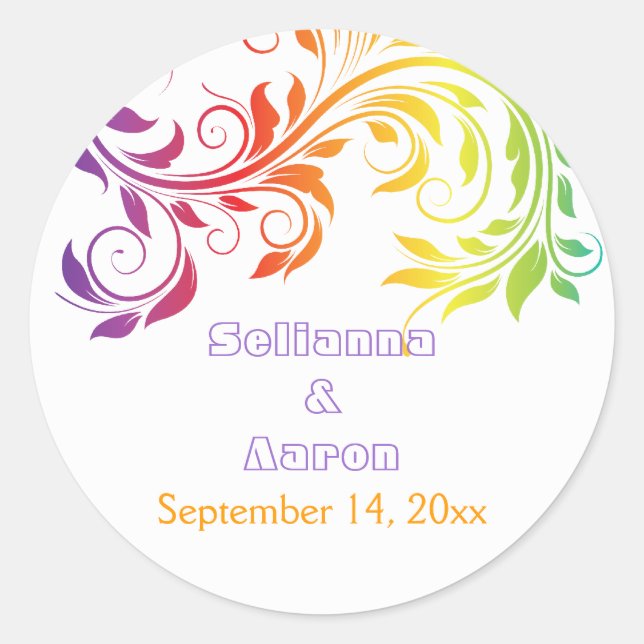 Adesivo Redondo Arco-íris cores de rolagem folha casamento Salvar  (Frente)