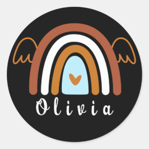 Adesivo Redondo Arco-íris Cute Boho com Nome Personalizado