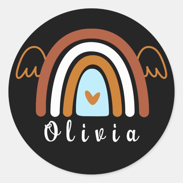 Adesivo Redondo Arco-íris Cute Boho com Nome Personalizado (Frente)