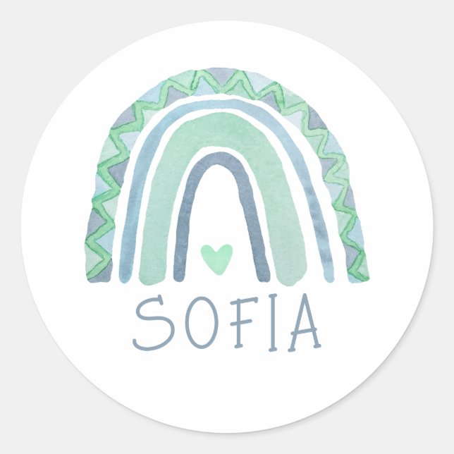 Adesivo Redondo Arco-íris de bico verde-mint e azul (Frente)