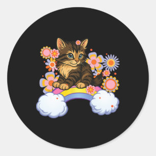 Adesivo Redondo Arco-íris de Gatinho Gato Fofo Sarcástico Humor Co