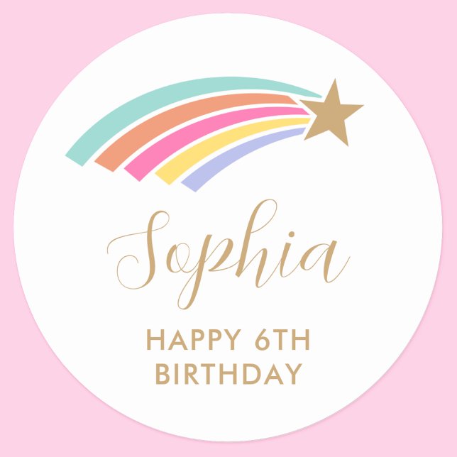 Adesivo Redondo Arco-Íris disparando 6 de Estrela Aniversário (Criador carregado)