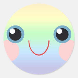 Adesivo Redondo Arco-íris doce dos olhos azuis da cara de Kawaii