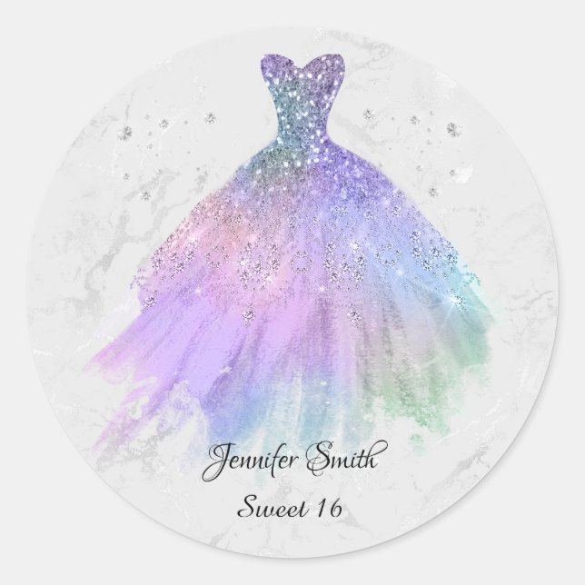 Adesivo Redondo Arco-íris doce prateado dezesseis (Frente)