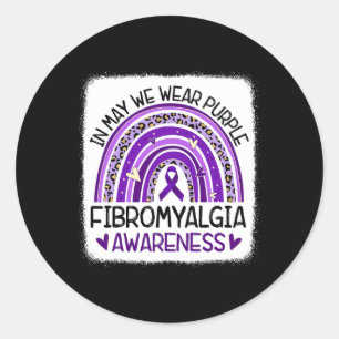Adesivo Redondo Arco-Íris Em Maio Vestimos Fibromialgia Roxa Aware
