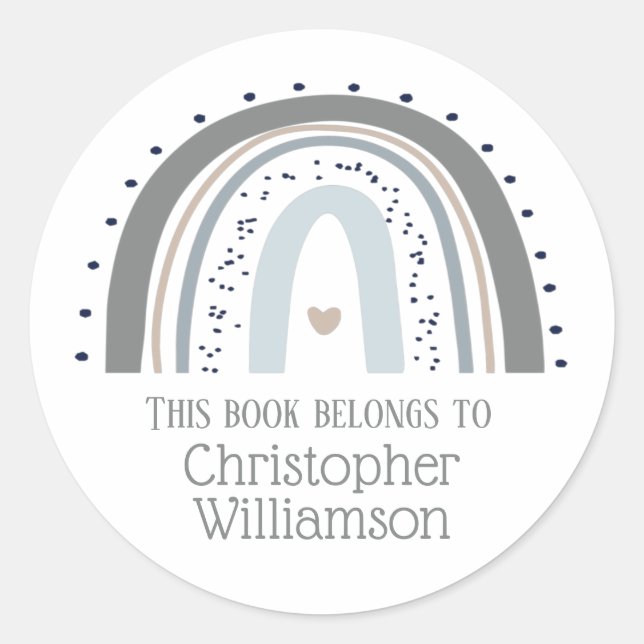 Adesivo Redondo Arco-Íris Este Livro Pertence A Bookplate (Frente)