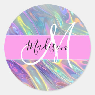 Adesivo Redondo Arco-íris Feminino Holográfico Iridescente Monogra