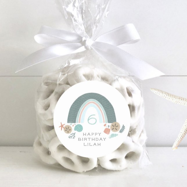 Adesivo Redondo Arco-Íris Náutico Sob O Aniversário Do Mar (Criador carregado)