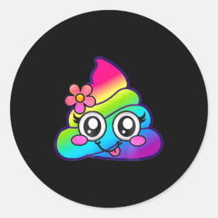 Adesivo Redondo Arco-íris Op Emoji Unicórnio Fofo O Flor Boba