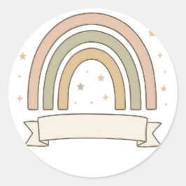 Adesivo Redondo Arco-íris Pastel com Estrelas e Faixa Personalizad