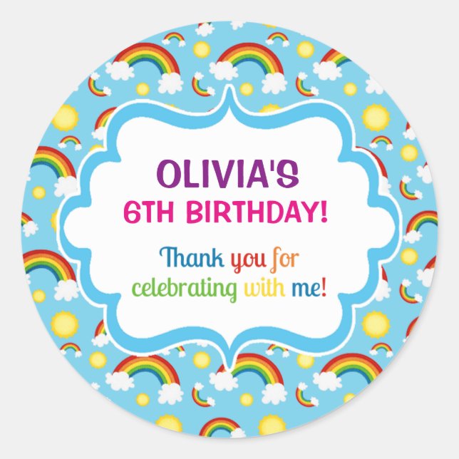 Adesivo Redondo Arco-íris personalizado, selas de nuvens bonitas p (Frente)