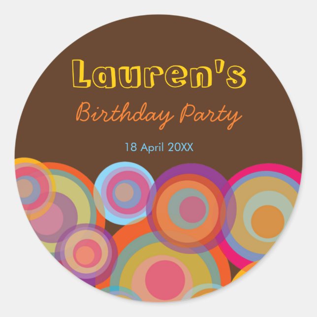 Adesivo Redondo Arco-Íris Pop Círculos Divertidos Groovy Obrigado  (Frente)