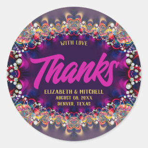 Adesivo Redondo Arco-íris Rosa Roxo Jóia Fractal Renda Obrigada