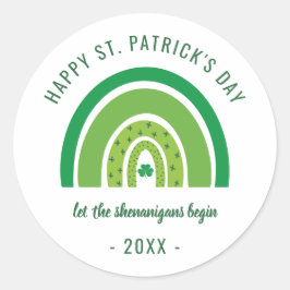 Adesivo Redondo Arco-íris Verde Trevo Irlandês Feliz Dia de São Pa