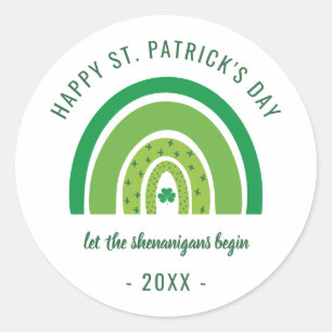 Adesivo Redondo Arco-íris Verde Trevo Irlandês Feliz Dia de São Pa