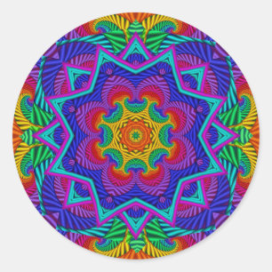 Adesivo Redondo Arco-Íris Vintage Fractal, Psicodélico