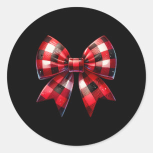 Adesivo Redondo Arco Natal Coquette Xadrez Vermelha Buffalo Xmas M