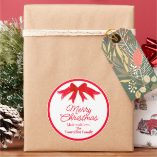 Adesivo Redondo Arco Pintado Vermelho de Natal Feito à Mão Com Amo