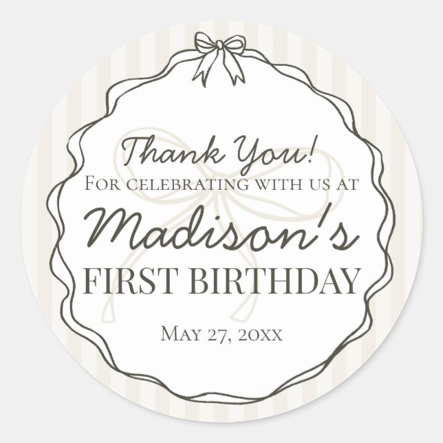 Adesivo Redondo Arco preto bege riscado favorito de aniversário (Frente)