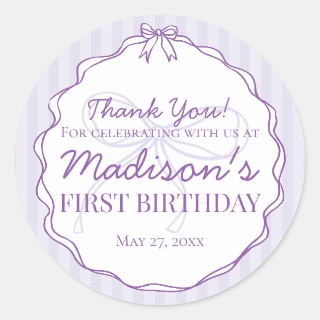 Adesivo Redondo Arco Púrpura Lavanda Pastel  Aniversário Favor (Frente)
