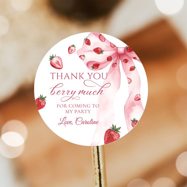 Adesivo Redondo Arco rosa Berry First Strawberry Birthday Sticker (Criador carregado)