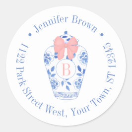 Adesivo Redondo Arco rosa bonito Ginger Jar Monograma Endereço de